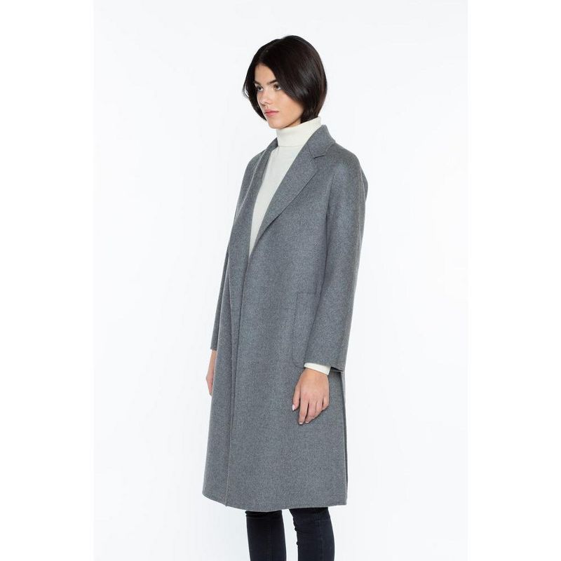 JENNIE LIU Women's Cashmere Wool Double Face Overcoat with Belt, 3 of 5