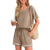 Ekouaer Women's Waffle Knit Two Piece Lounge Set, Soft Matching Outfits for Daily Wear, Casual Shorts Set with Pocket - 4 of 4