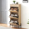 Garvee 3-Tier Rattan Shoe Cabinet, Free Standing Shoe Rack with 3 Flip Doors, Storage Organizer for Heels, Boots, Slippers,Entrance Hallway Entryway - 2 of 4
