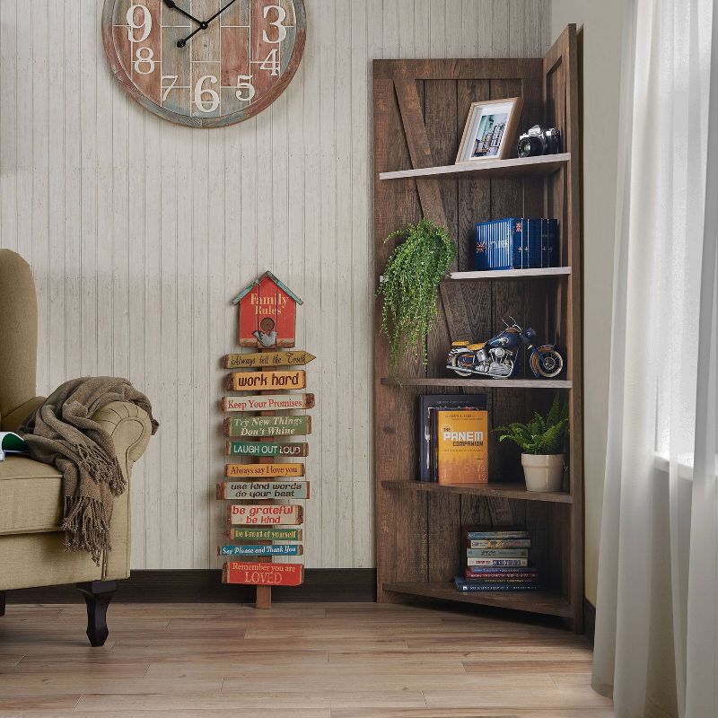 62.99&#34; Jinta 5 Shelves Corner Bookshelf Reclaimed Oak - miBasics, 6 of 8