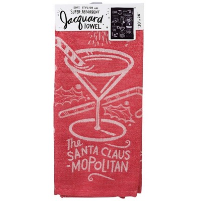 Decorative Towel Santa Kitchen Towels Set/2 Cotton Snowy Print 102425, Size: 28 in H x 28 in W x .25 in D, Red