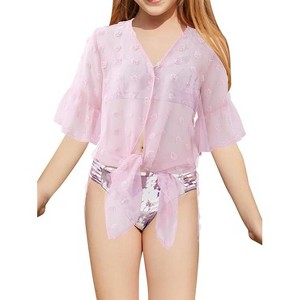 Girls Swimsuit Cover Up Kids Fashion Open Front Swimwear Swiss Polka Dot Summer Beach Dress - 1 of 4