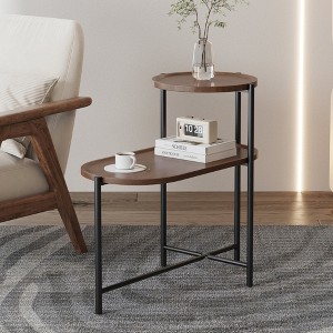 Chic Crate - Space-saving Walnut Brown Nightstand for Living Room - 2-tier Modern Sofa Side Table with Wood Storage Shelf - 1 of 4