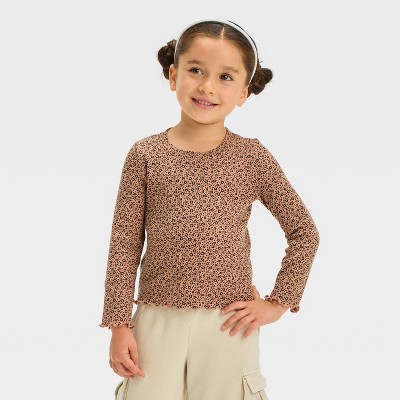 Toddler Girls' Rib Long Sleeve T-Shirt - Cat & Jack™ Brown 3T