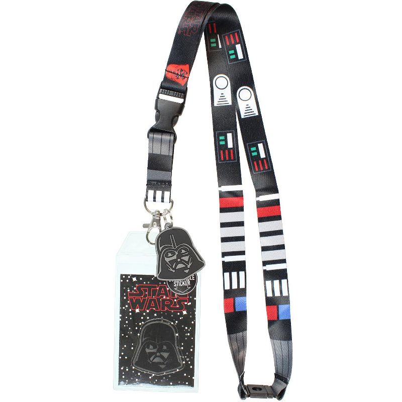 Star Wars Darth Vader ID Lanyard Badge Holder With 1.5" Rubber Charm Pendant Black, 1 of 6