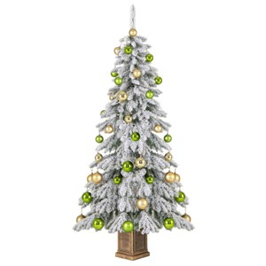 6ft Flocked Christmas Tree with 589 Branch Tips - Snow-Laden Design, 48 Xmas Balls Included, Fireproof PVC Material - 1 of 4