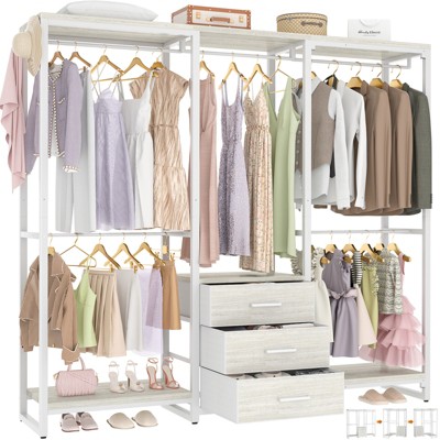Aheaplus 65.5'' Freestanding Garment Rack,  Portable Closet Organizer with Drawers and 5 hanging Rods