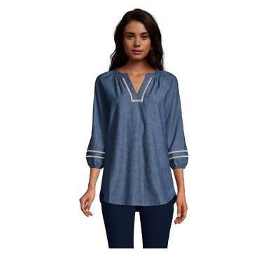 Lands' End Lands' End Women's Tall Cotton 3/4 Sleeve Split Neck Tunic ...