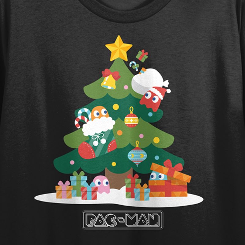 Pacman Classic Christmas Tree Crew Neck Short Sleeve Black Women's Crop Top, 3 of 5