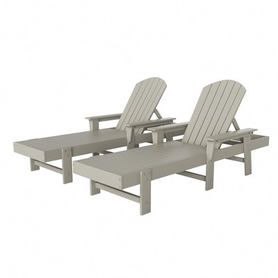 Sand HDPE Adirondack Reclining Chaise Lounge with Arms, 2-Piece Set