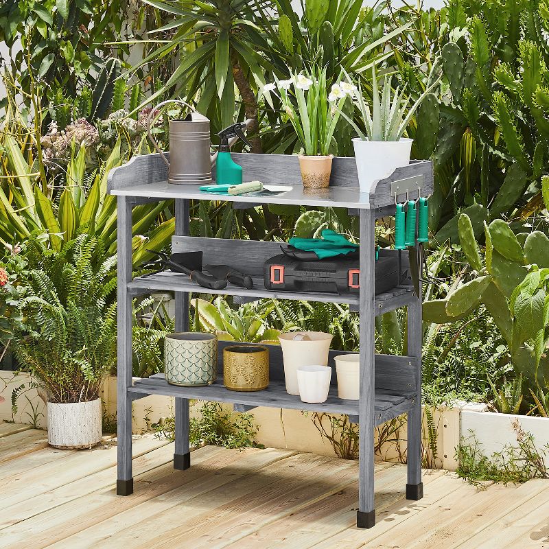 Yaheetech Outdoor Potting Bench Table with Storage Shelf, 2 of 9
