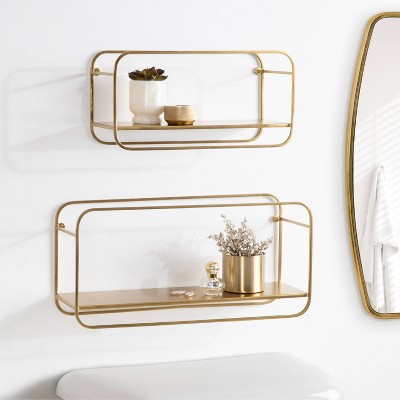 Gold Metal Floating Cube Wall Shelves Set