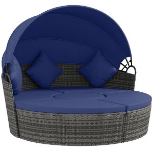 Resenkos 4 Pieces Round Rattan Daybed, Outdoor Sectional Furniture, Polyethylene Rattan, Light - 1 of 4