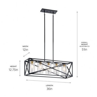 Moorgate 36" Black Steel Linear Chandelier with Clear Glass