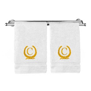 BC BARE COTTON Monogrammed Hand Towel, 100% Turkish Cotton - Set of 2 - White - Gold Wreath - 1 of 1