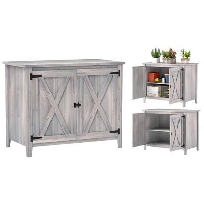 Outsunny Wood Outdoor Storage Cabinet, Compact Garden Shed Potting Shed with Shelf and Double Doors