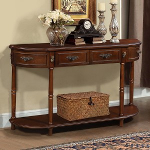 JANSNO 52" Retro Curved Wood Console Table with Shelf & Drawers for Living Room Hallway - 1 of 4