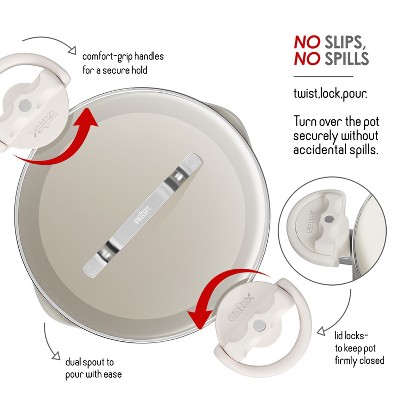 Cream Stainless Steel Pasta Pot with Strainer Lid and Twist & Lock Handles