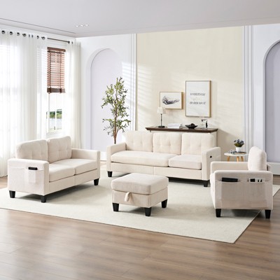 Mjkone 76" Comfort L-Shaped Sectional Sofa Set,Corduroy 3-Seater with Moveable Storage Ottoman/Loveseat/Single Sofa Couch