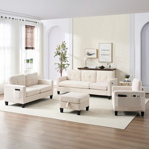 Mjkone 76" Comfort L-Shaped Sectional Sofa Set,Corduroy 3-Seater with Moveable Storage Ottoman/Loveseat/Single Sofa Couch - 1 of 4