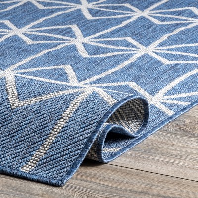 Blue Geometric Flat Woven Indoor/Outdoor Rug
