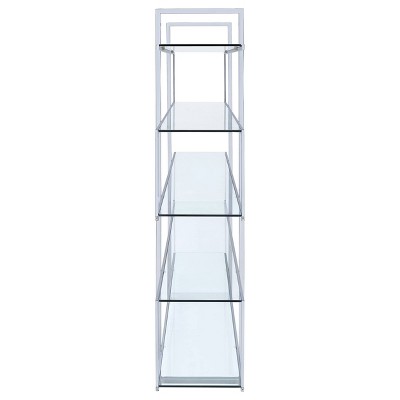 Chrome and Clear Glass 5-Tier Modern Bookcase