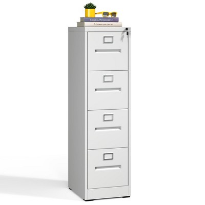 Munora - 4-Drawer Vertical File Cabinet with Lock - Heavy Duty for A4/Letter/Legal Files - White