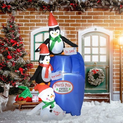 Whisen 6FT Christmas Inflatables Outdoor Decorations North Pole Mailbox with Penguins and Snowman - Multicolor