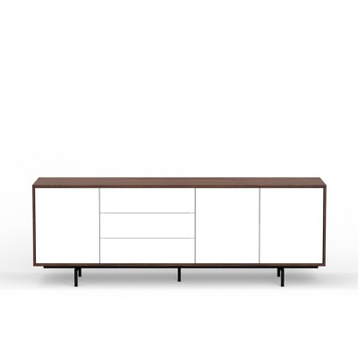 Modern Atlas 81.5" Highboy TV Console with Walnut, White, and Black Finish