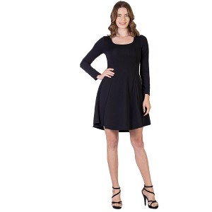 Womens Long Sleeve Knee Length Skater Dress - 24seven Comfort Apparel™ - 1 of 4