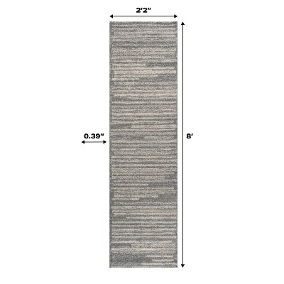 Gray and Cream Striped Synthetic Runner Rug, 2'-2" X 8'