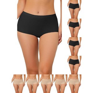INSPIRE CHIC Women's Unlined Invisible Mid-Rised Stretch Solid Boxer Briefs 10 Packs - 1 of 4