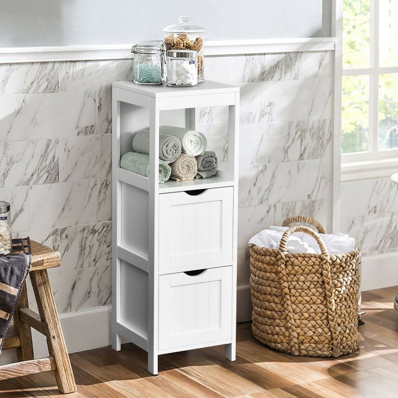 Costway Bathroom Floor Cabinet Side Wooden Storage Organizer w/ Removable Drawers White, 2 of 11
