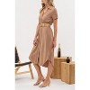 August Sky Women's Spread Collar Front Button Up Belted Midi Shirtdress - 3 of 4