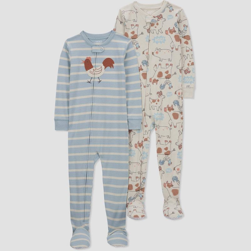 Carter&#39;s Just One You&#174; Toddler Boys&#39; Farm Animals Printed Footed Pajamas - Brown/Blue, 1 of 6