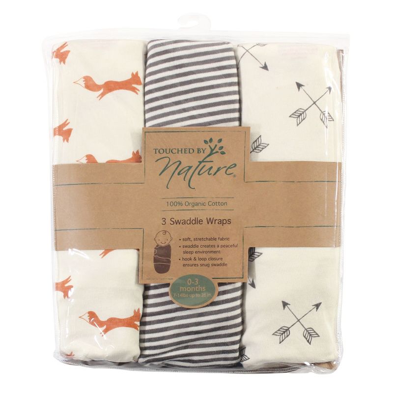 Touched by Nature Baby Boy Organic Cotton Swaddle Wraps, Fox, 0-3 Months, 2 of 3