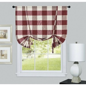 Kate Aurora Country Farmhouse Buffalo Plaid Gingham Single Tie Up Window Curtain Shades - 1 of 1