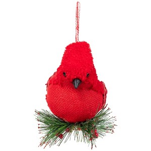 Northlight Burlap Cardinal with Pine Needles and Berries Christmas Ornament - 6.5" - Red - 1 of 4