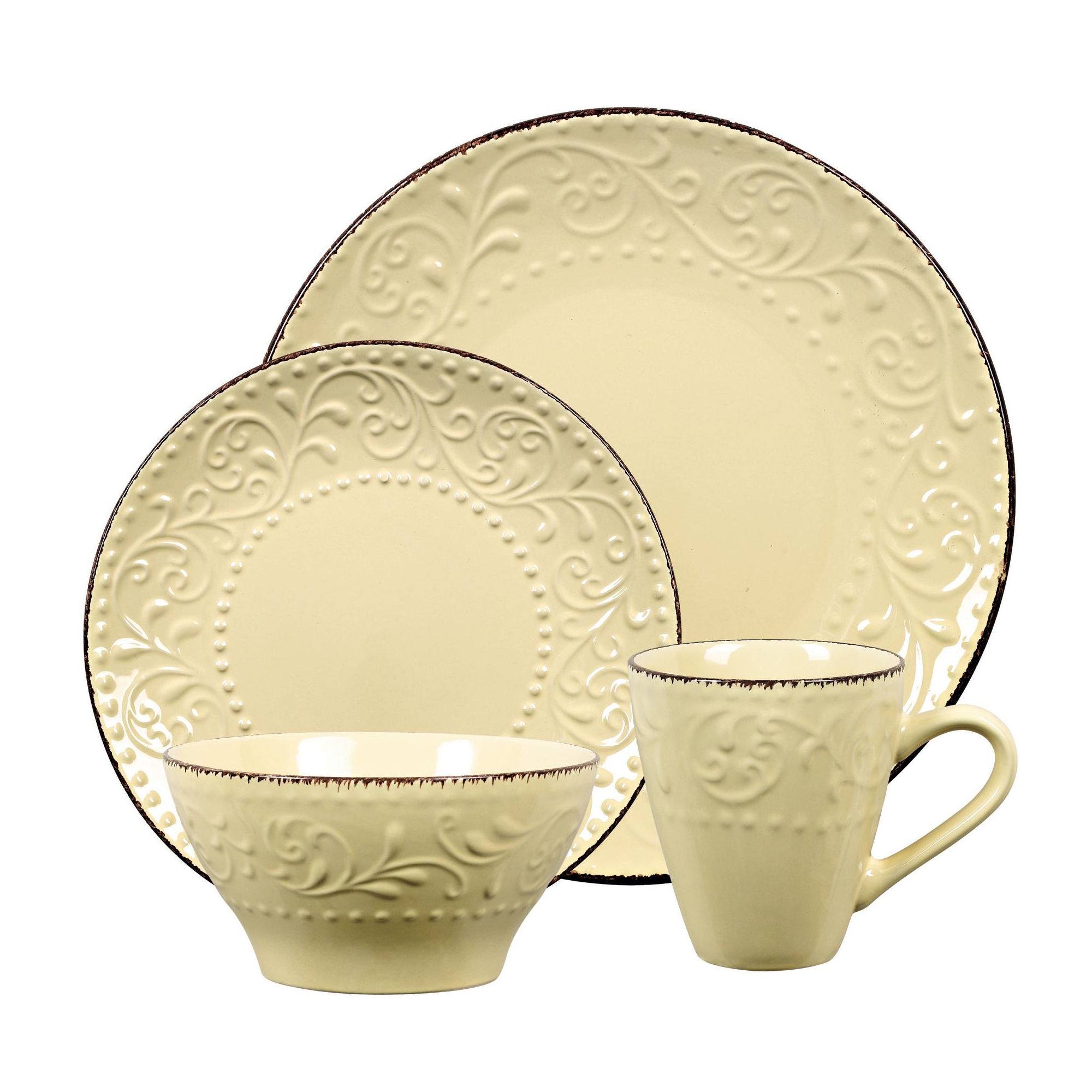 6 Piece Stoneware Scroll Dinnerware Set-Yellow