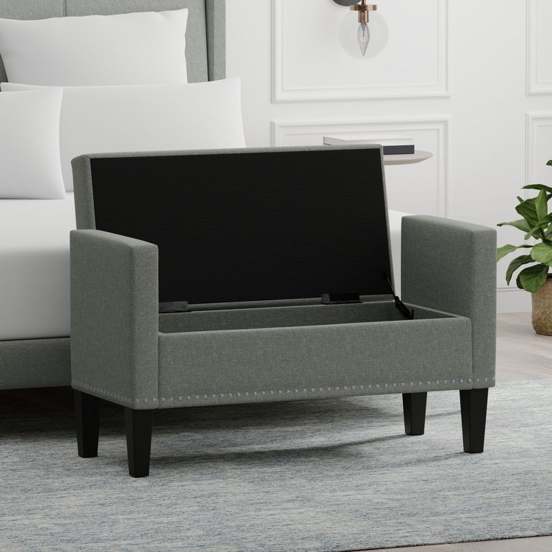 Glenwillow Home Upholstered Storage Bench with Track Arms and Wood Legs, 2 of 8