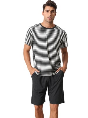 Cheibear Men's Sleepwear Short Sleeve T-shirt With Shorts Stripe Couple ...
