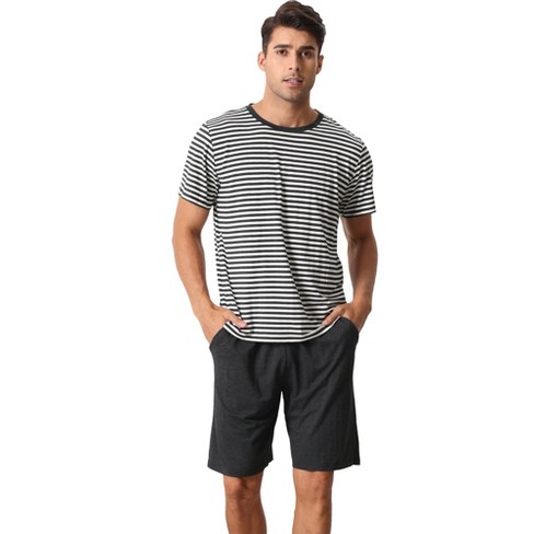Cheibear Men's Sleepwear Short Sleeve T-shirt With Shorts Stripe Couple ...