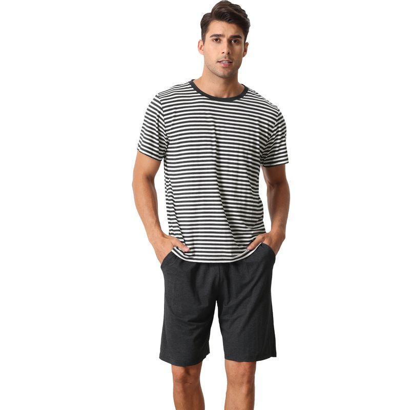 cheibear Men's Sleepwear Short Sleeve T-Shirt with Shorts Stripe Couple Pajama Sets, 1 of 7
