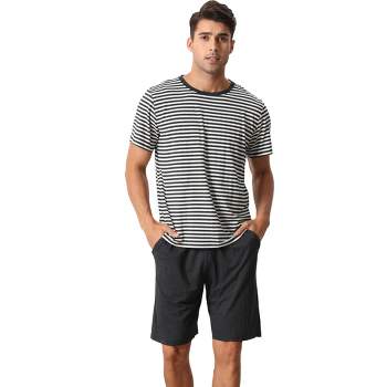 cheibear Men's Sleepwear Short Sleeve T-Shirt with Shorts Stripe Couple Pajama Sets