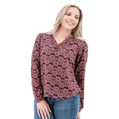Aventura Clothing Women's Jollie Organic Printed Y-Neck Henley Top