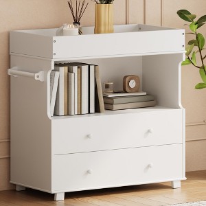 Baby Changing Table, Wooden Diaper Changing Station with Changing Top, Spacious Drawers, for Bedroom, Children's Room, White - 1 of 4