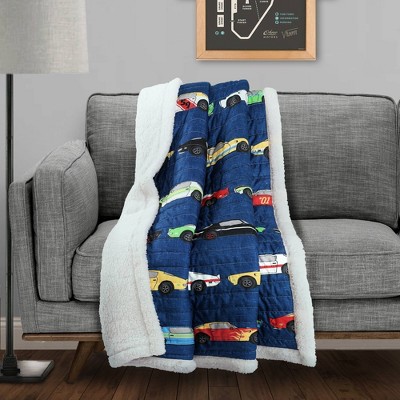 50"x60" Race Cars Sherpa Throw Blanket Navy - Lush Décor