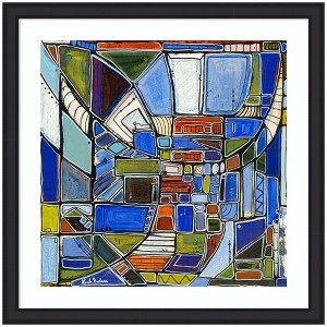 Kate and Laurel Framed Art Retro Current by Leah Nadeau, 35x35, Oliver Black Narrow - 1 of 4