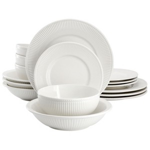 Elama Kate 16 Piece Textured Trim Double Bowl Porcelain Dinnerware Set in White - 1 of 4