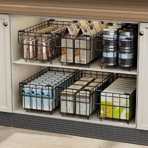 Carbon Steel Stackable Fridge Bins - Foldable, expandable organizer baskets with handles for freezer or refrigerator. - 1 of 4